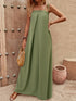 A-Line Loose Elasticity Pleated Solid Color Split-Joint Tied Spaghetti-Neck Maxi Dresses - Getyourglamon 