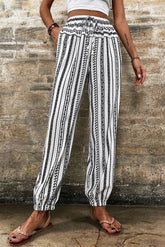 Black Stripe Boho Striped Print Casual Pants - Getyourglamon 