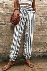 Black Stripe Boho Striped Print Casual Pants - Getyourglamon 