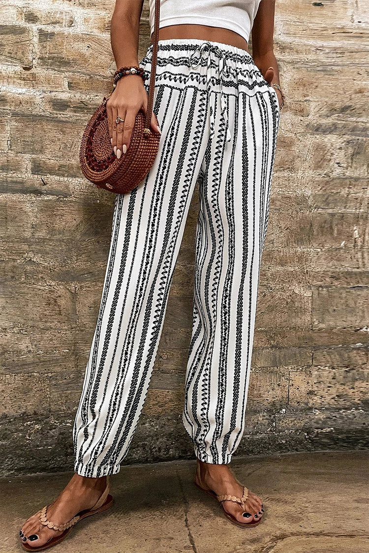 Black Stripe Boho Striped Print Casual Pants - Getyourglamon 