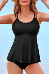 Black 2pcs Solid Color Spaghetti Straps Tankini Set - Getyourglamon 