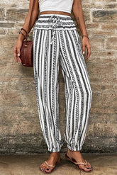 Black Stripe Boho Striped Print Casual Pants - Getyourglamon 