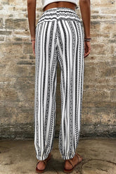 Black Stripe Boho Striped Print Casual Pants - Getyourglamon 