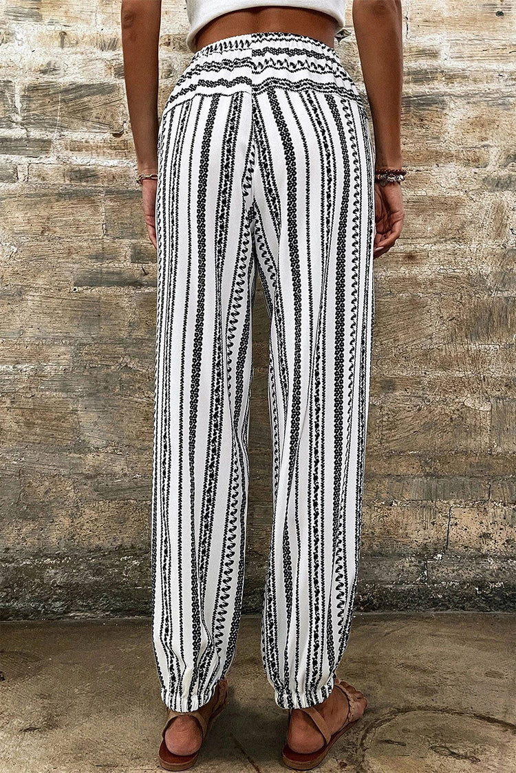 Black Stripe Boho Striped Print Casual Pants - Getyourglamon 