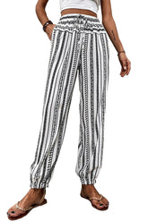 Black Stripe Boho Striped Print Casual Pants - Getyourglamon 
